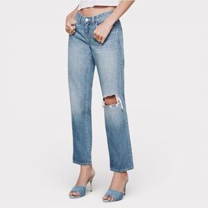 L'AGENCE Women's Blue Nevia Straight Leg Low Rise Distressed Ripped Jeans